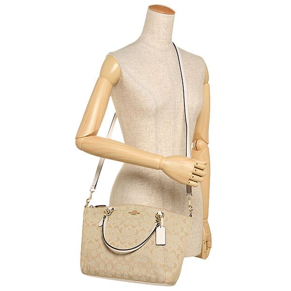 Coach Small Kelsey Satchel In Outline Signature Light Khaki Brown / Chalk White # F58283