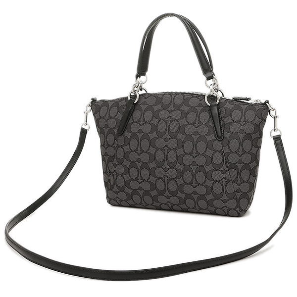 Coach Small Kelsey Satchel In Outline Signature Silver / Black Smoke / Black # F58283