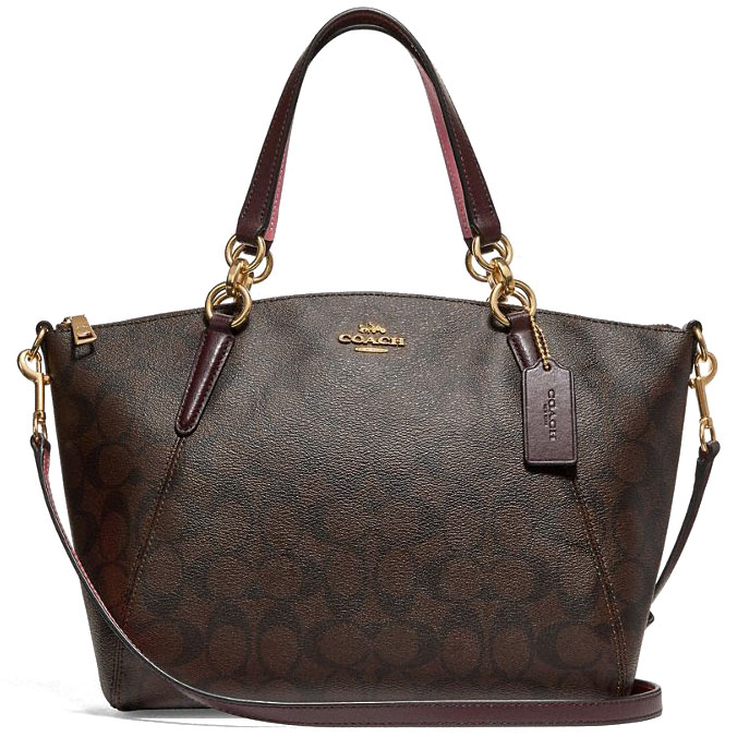 Coach Small Kelsey Satchel In Signature Canvas Brown / Oxblood / Gold # F28989