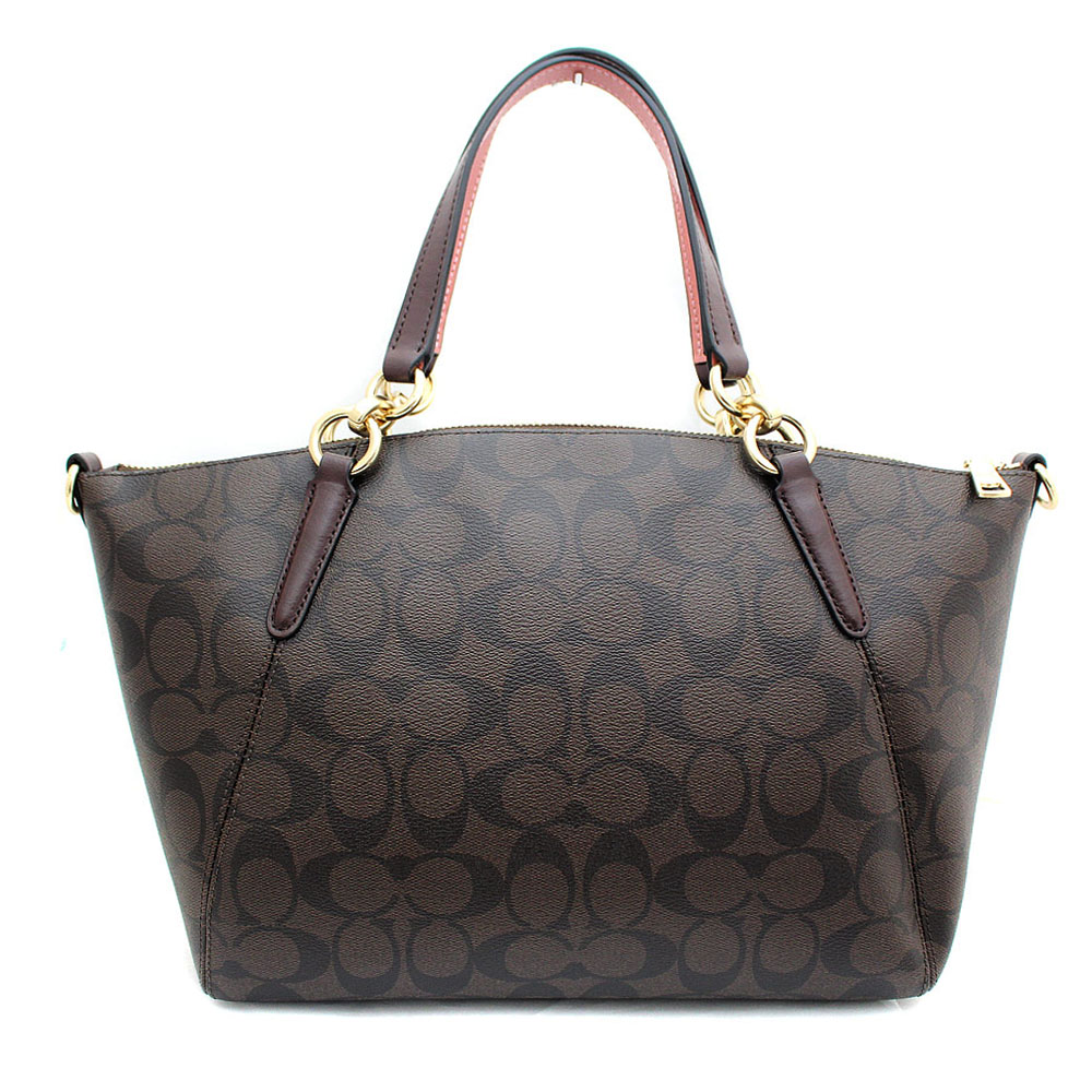 Coach Small Kelsey Satchel In Signature Canvas Brown / Oxblood / Gold # F28989