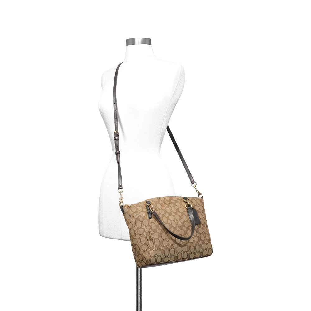 Coach Small Kelsey Satchel In Signature Jacquard Khaki / Brown # F27582