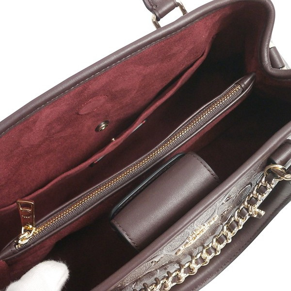 Coach Crossbody Bag Small Margot Carryall In Signature Debossed Patent Leather Oxblood Dark Purple Red Magenta # F55451