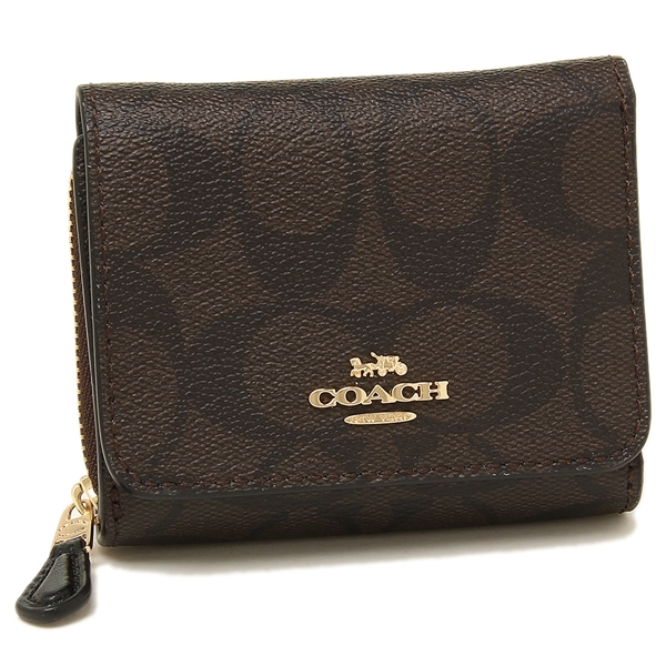 Coach Small Wallet Small Trifold Wallet In Signature Canvas Brown / Black # F41302