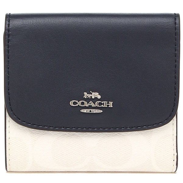 Coach Small Wallet In Signature Canvas Chalk White / Midnight Navy / Silver # F87589