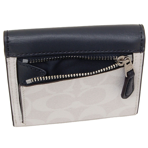 Coach Small Wallet In Signature Canvas Chalk White / Midnight Navy / Silver # F87589
