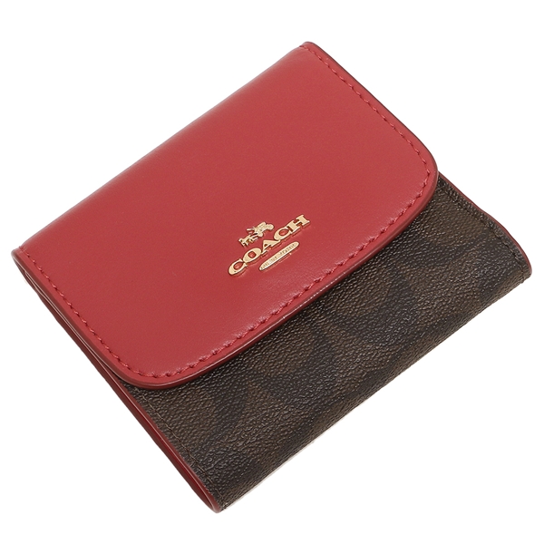 Coach Small Wallet In Signature Coated Canvas Brown / True Red # F87589