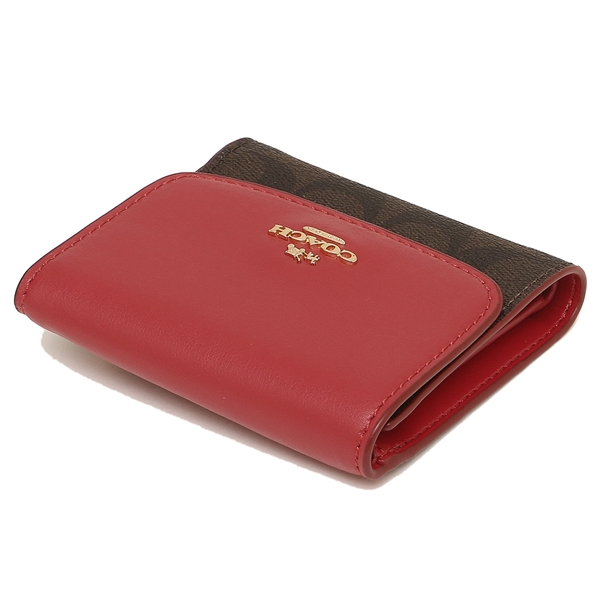 Coach Small Wallet In Signature Coated Canvas Brown / True Red # F87589