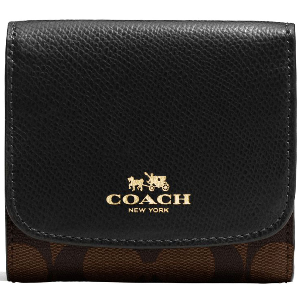 Coach Small Wallet In Signature Gold / Brown / Black # F53837