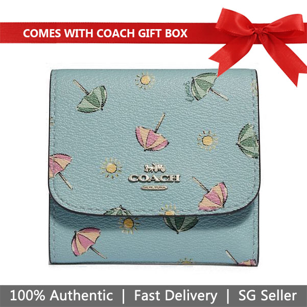 Coach Small Wallet With Beach Umbrella Print Seafoam / Midnight Blue # F73481