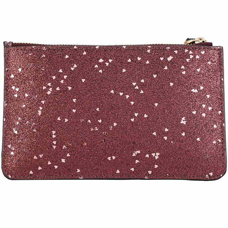 Coach Boxed Small Wristlet With Heart Glitter Raspberry Red # F39132