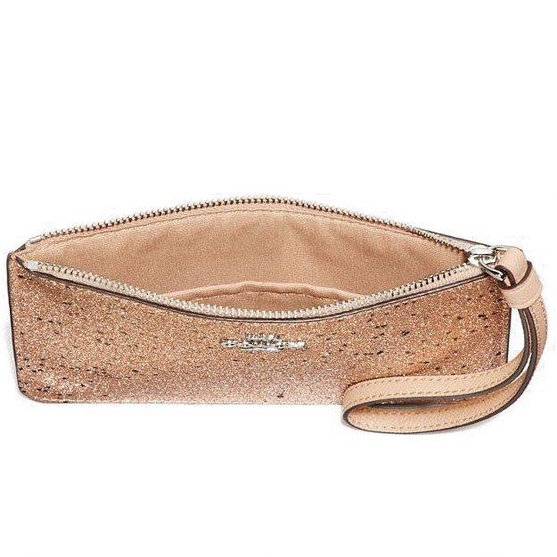 Coach Small Wristlet In Gift Box Boxed Small Wristlet With Star Glitter Gold # F38641