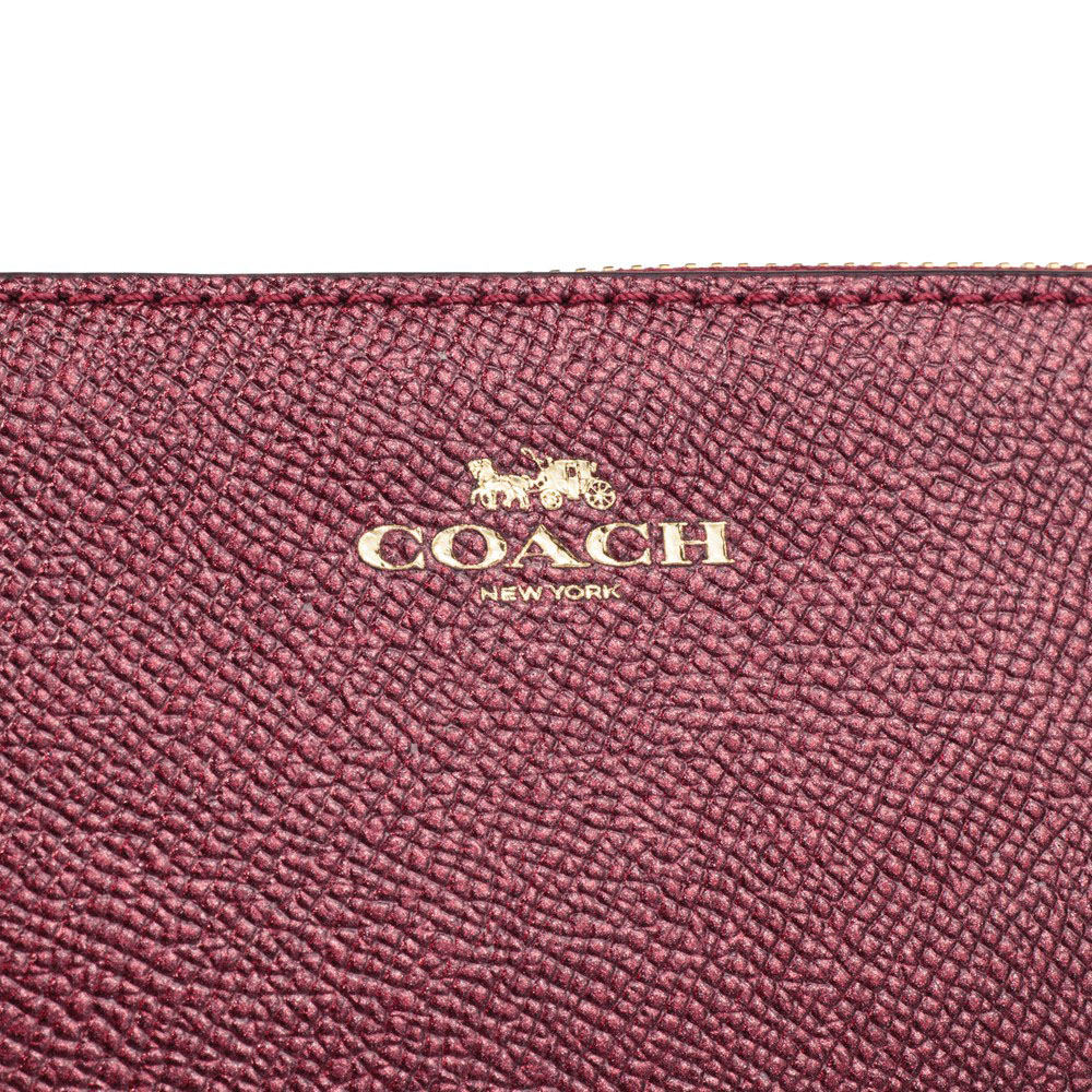 Coach Small Wristlet In Gift Box Corner Zip Wristlet In Crossgrain Leather Metallic Cherry # F21070