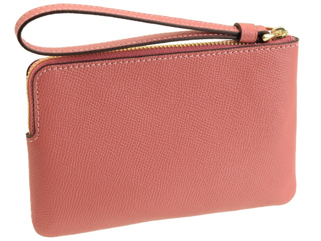 Coach Small Wristlet In Gift Box Corner Zip Wristlet In Crossgrain Leather Rose Petal Pink # F58032