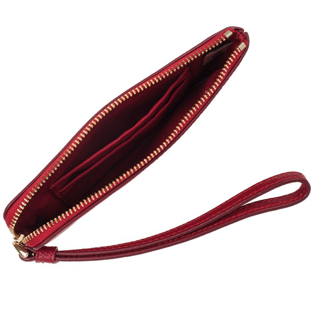 Coach Small Wristlet In Gift Box Corner Zip Wristlet In Crossgrain Leather True Red / Gold # F58032
