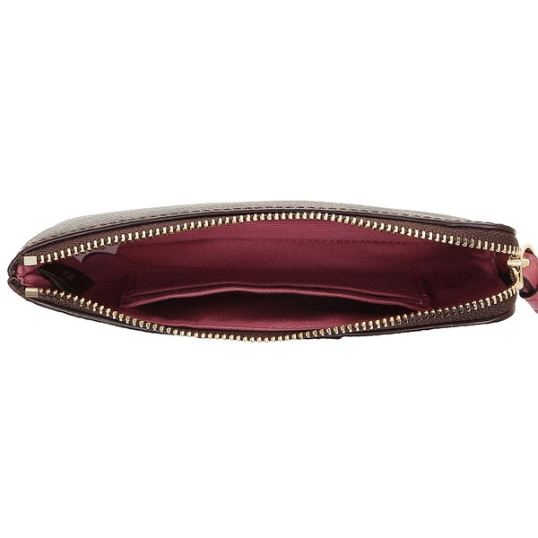 Coach Small Wristlet In Gift Box Corner Zip Wristlet In Signature Coated Canvas With Leather Stripe Brown / Rouge Pink # F58035