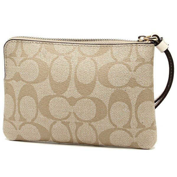 Coach Small Wristlet In Gift Box Corner Zip Wristlet In Signature Coated Canvas With Lea Light Khaki Chalk # 58035