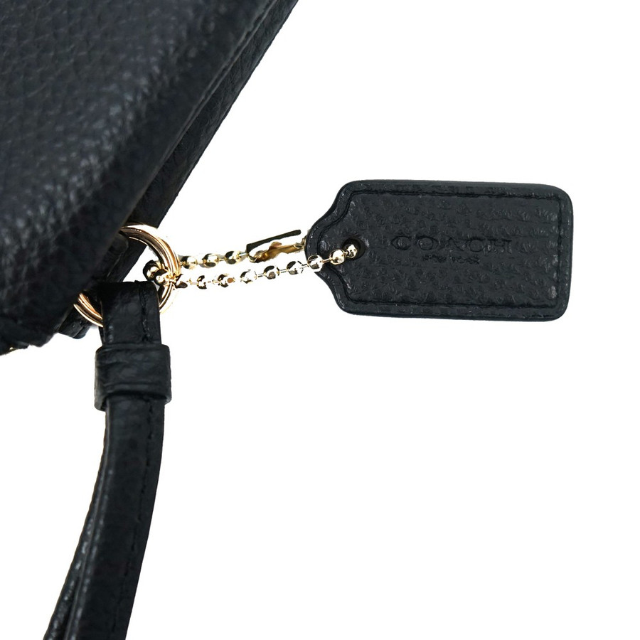 Coach Double Corner Zip Wristlet In Pebble Leather Black # F87590