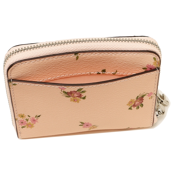 Coach Small Zip Around Wallet With Daisy Bundle Print And Bow Zip Pull Light Pink Multi / Silver # F29449