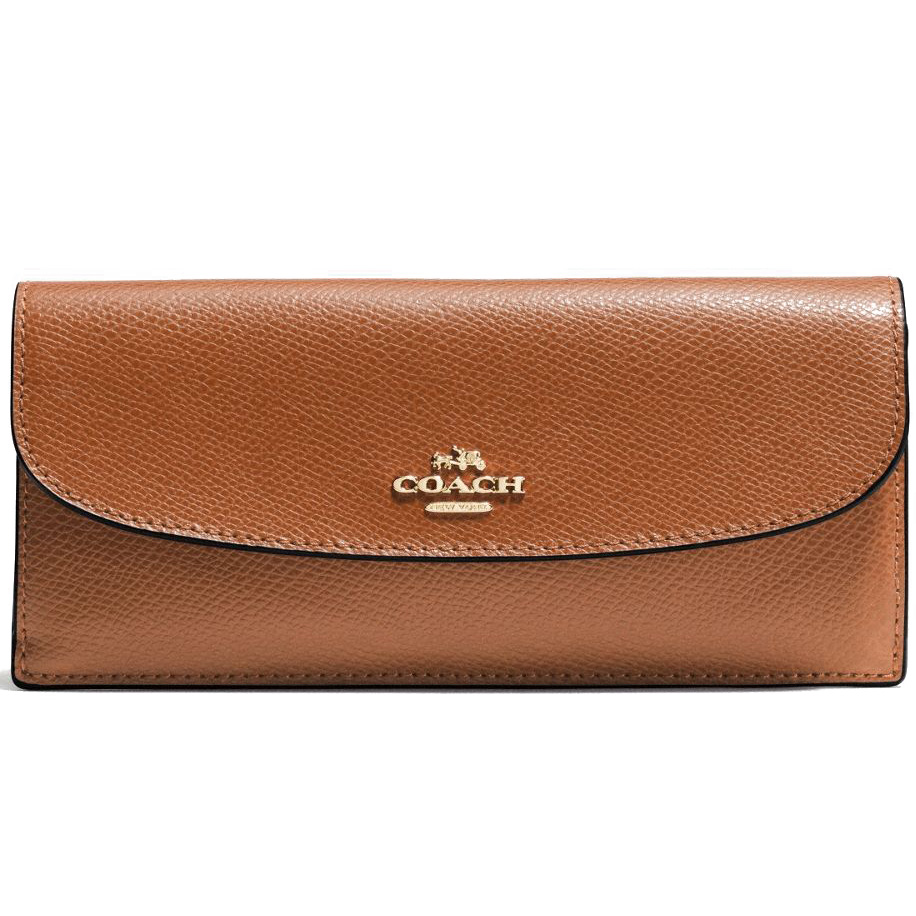 Coach Soft Wallet In Crossgrain Leather Gold / Saddle Brown # F54008