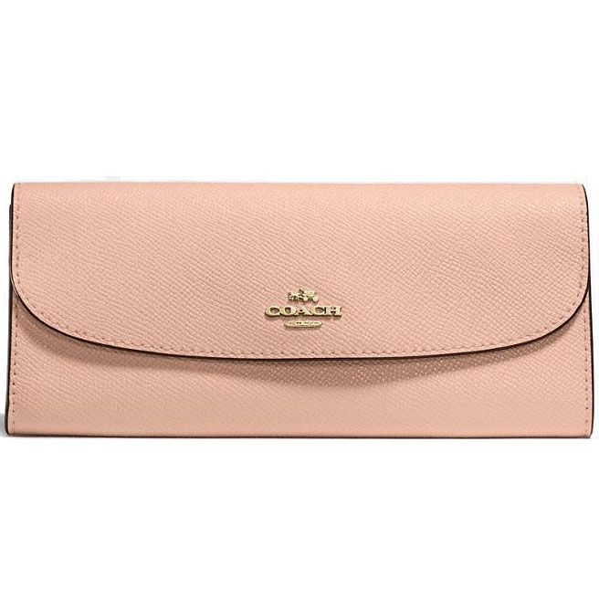 Coach Soft Wallet In Crossgrain Leather Nude Pink / Gold # F59949