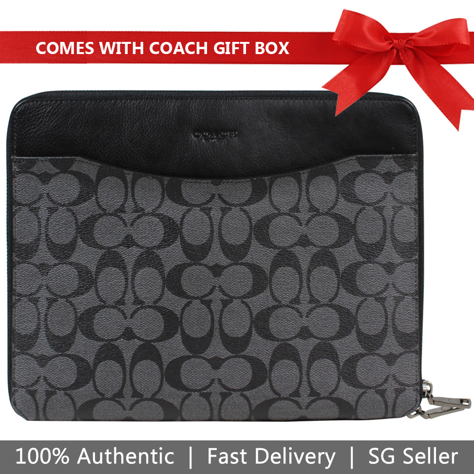 Coach Tablet Case In Gift Box Tech Case In Signature iPad Tablet Case Cover Sleeve Charcoal / Black # F64562