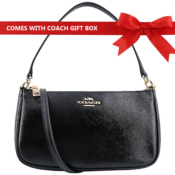 Coach Top Handle Pouch Leather Crossbody Bag Black / Gold # F32211