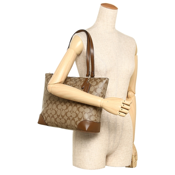 Coach Tote In Gift Box Shoulder Bag Zip Top Tote In Signature Canvas Khaki / Saddle Brown 2 # F29208