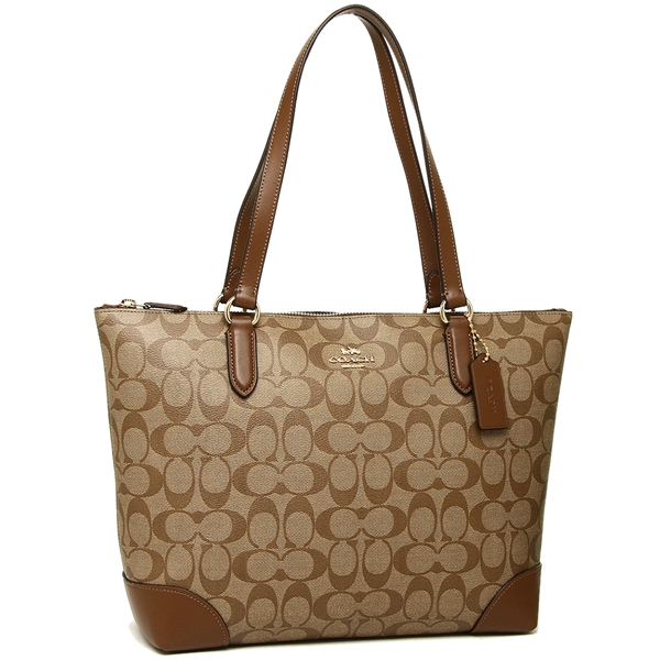 Coach Tote In Gift Box Shoulder Bag Zip Top Tote In Signature Canvas Khaki / Saddle Brown 2 # F29208