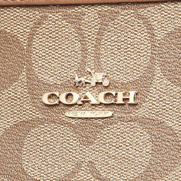Coach Tote Shoulder Bag Zip Top Tote In Signature Khaki / Saddle Brown # F58294