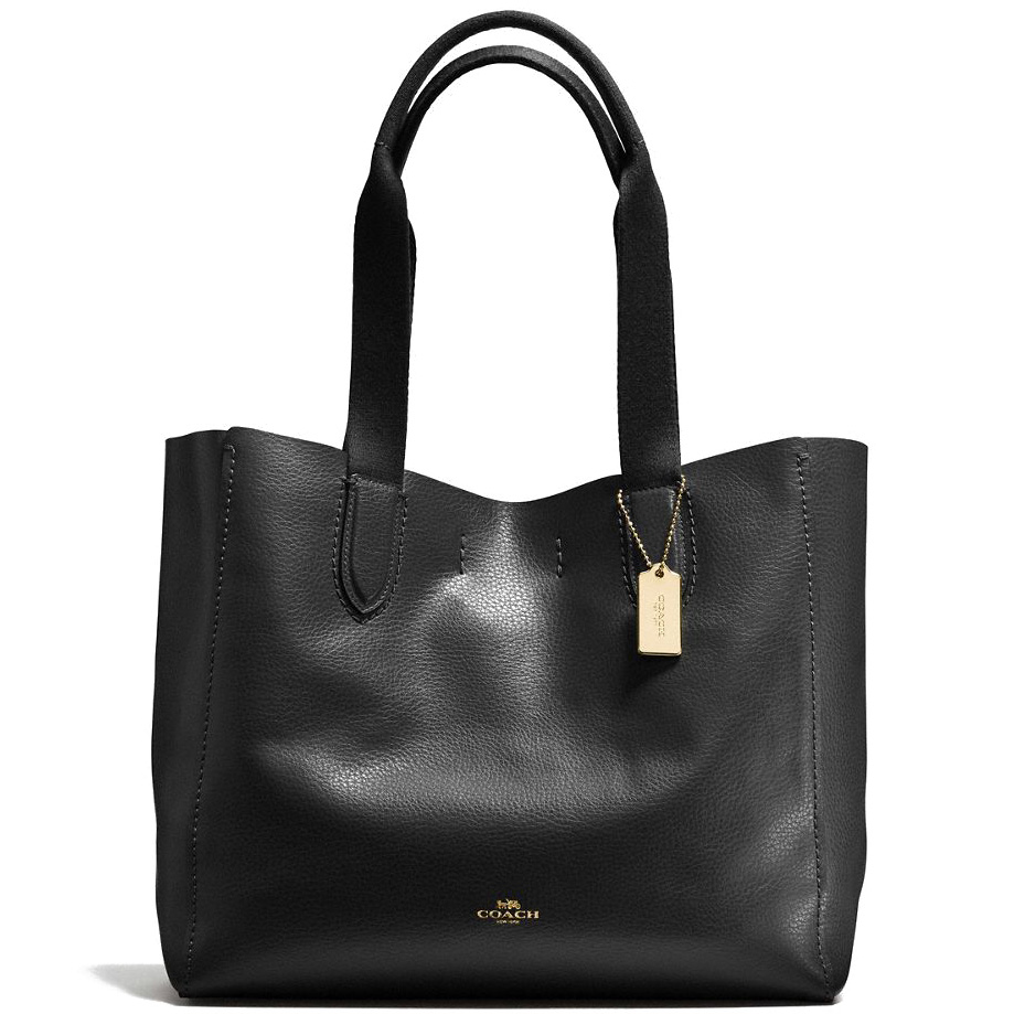 Coach Tote With Gift Bag Derby Tote In Pebble Leather Black Oxblood / Gold # F58660