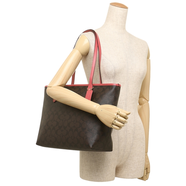 Coach Tote With Gift Bag Shoulder Bag City Zip Tote In Signature Canvas Brown / Strawberry # F58292
