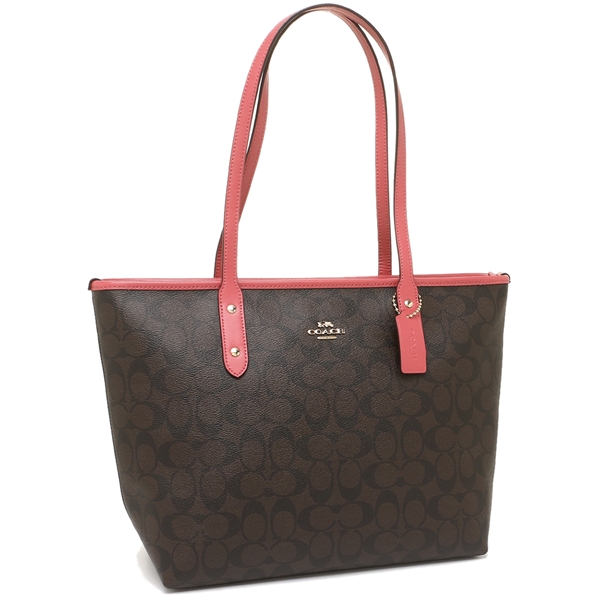 Coach Tote With Gift Bag Shoulder Bag City Zip Tote In Signature Canvas Brown / Strawberry # F58292