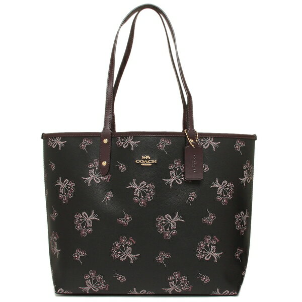 Coach Tote With Gift Bag Shoulder Bag Reversible City Tote With Ribbon Bouquet Print Black Pink / Oxblood # F78283