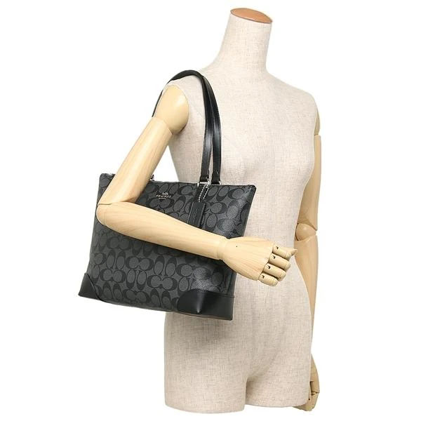 Coach Tote With Gift Bag Shoulder Bag Zip Top Tote In Signature Canvas Black Smoke # F29208