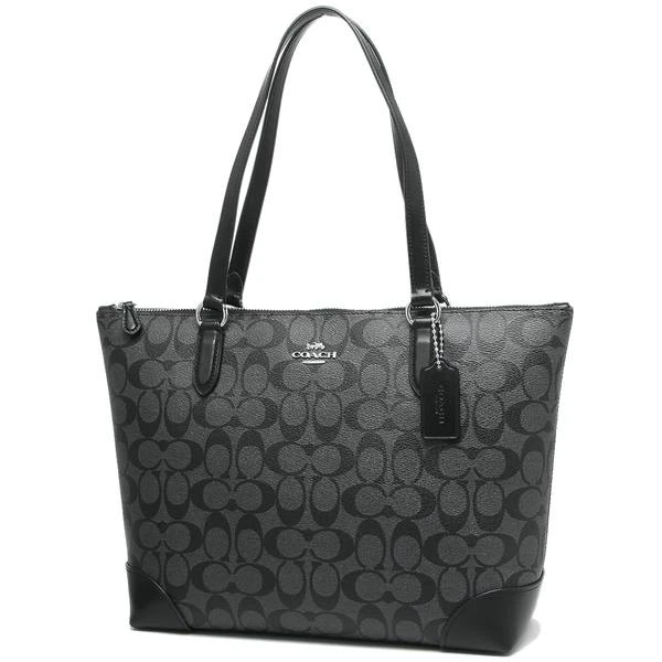 Coach Tote With Gift Bag Shoulder Bag Zip Top Tote In Signature Canvas Black Smoke # F29208