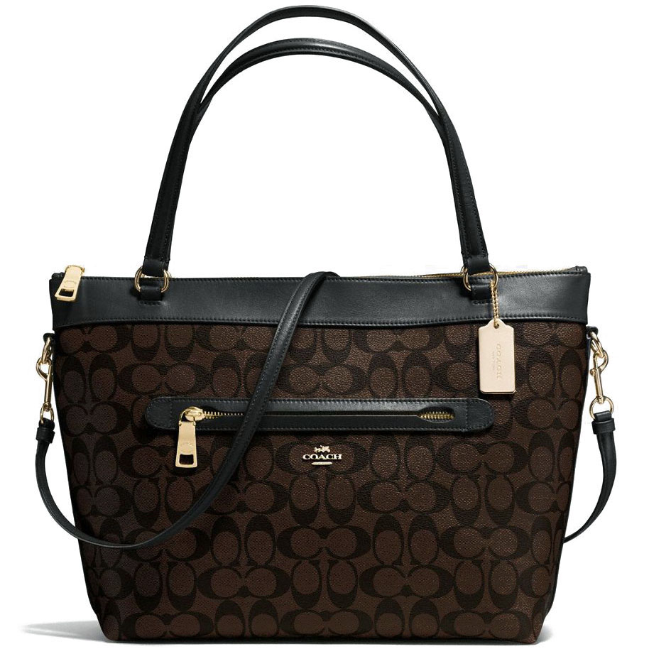Coach Tyler Tote In Signature Coated Canvas Gold / Black / Brown # F58286