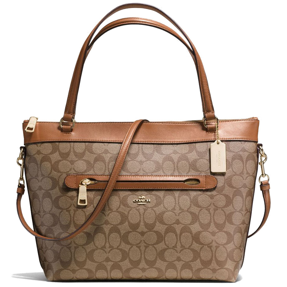 Coach Tyler Tote In Signature Coated Canvas Gold / Khaki / Saddle Brown # F58286