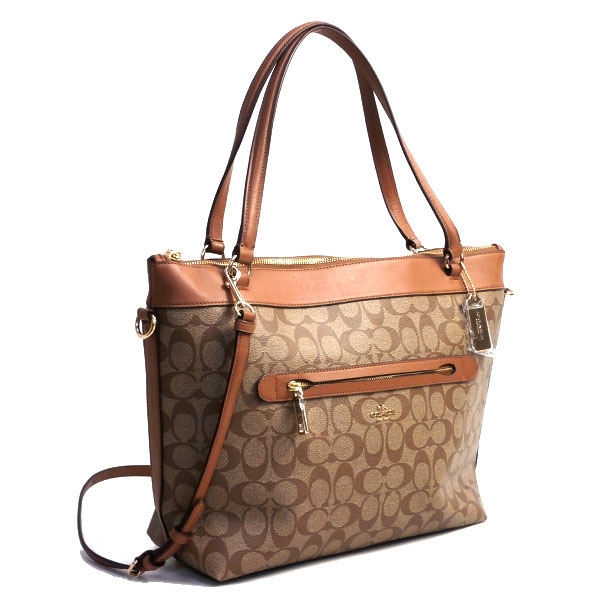Coach Tyler Tote In Signature Coated Canvas Gold / Khaki / Saddle Brown # F58286