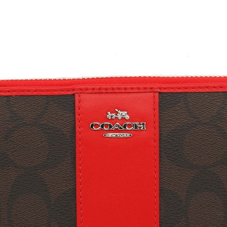 Coach Wallet In Gift Box Accordion Zip Wallet Brown / Bright Red # F54630
