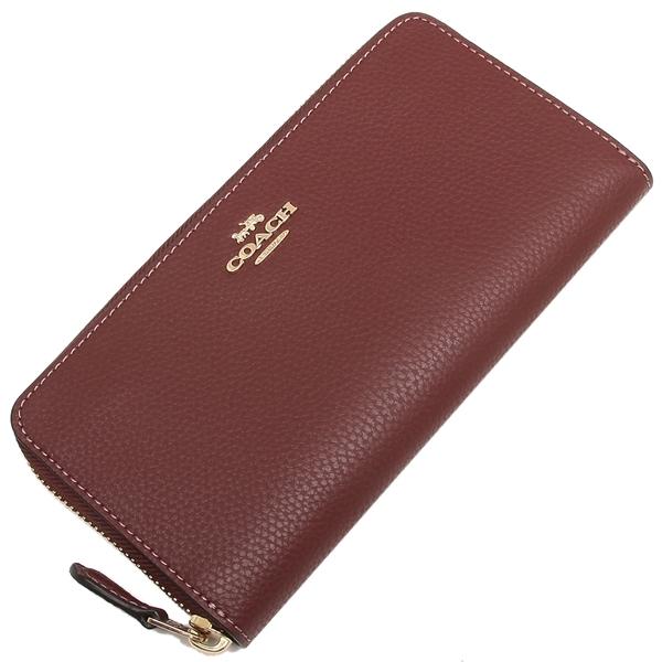 Coach Wallet In Gift Box Accordion Zip Wallet In Polished Pebble Leather Long Wallet Zip Around Wallet Wine Dark Red Purple # F16612