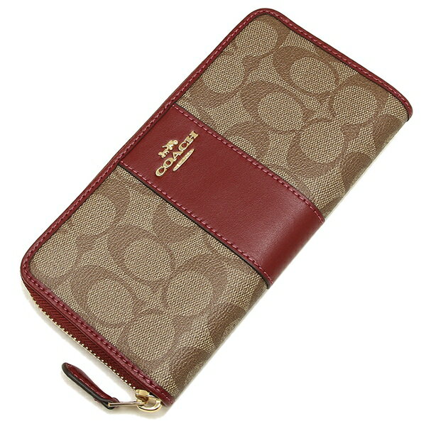 Coach Wallet In Gift Box Accordion Zip Wallet In Signature Canvas Khaki / Cherry # F54630