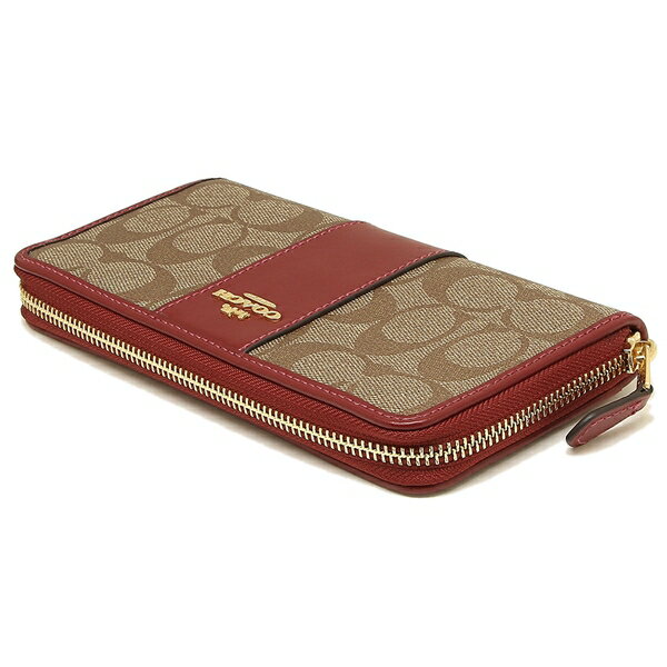 Coach Wallet In Gift Box Accordion Zip Wallet In Signature Canvas Khaki / Cherry # F54630