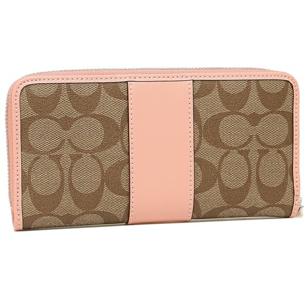 Coach Wallet In Gift Box Accordion Zip Wallet In Signature Canvas Khaki / Petal Pink # F54630