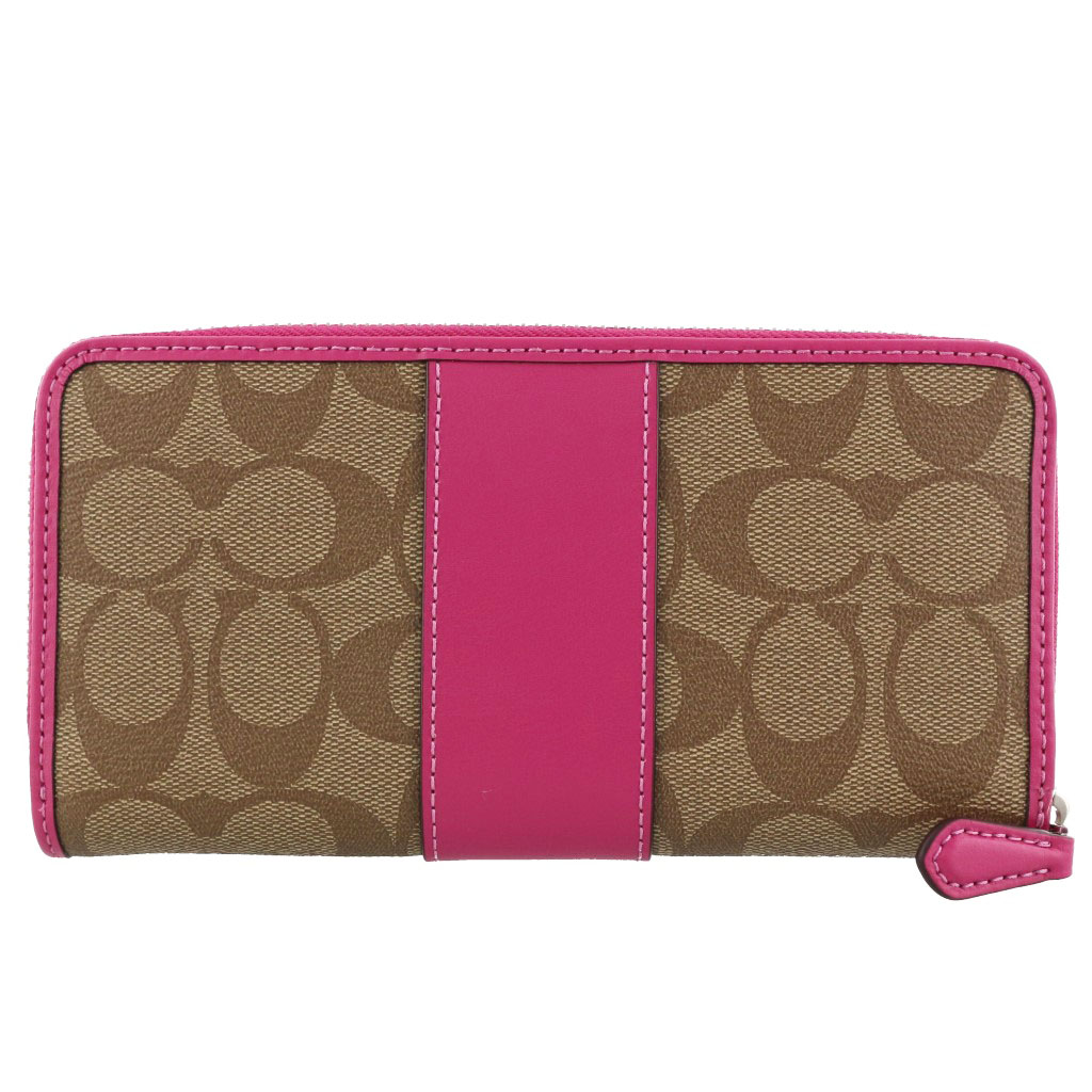 Coach Wallet In Gift Box Accordion Zip Wallet In Signature Canvas Long Wallet Khaki / Cerise # F54630