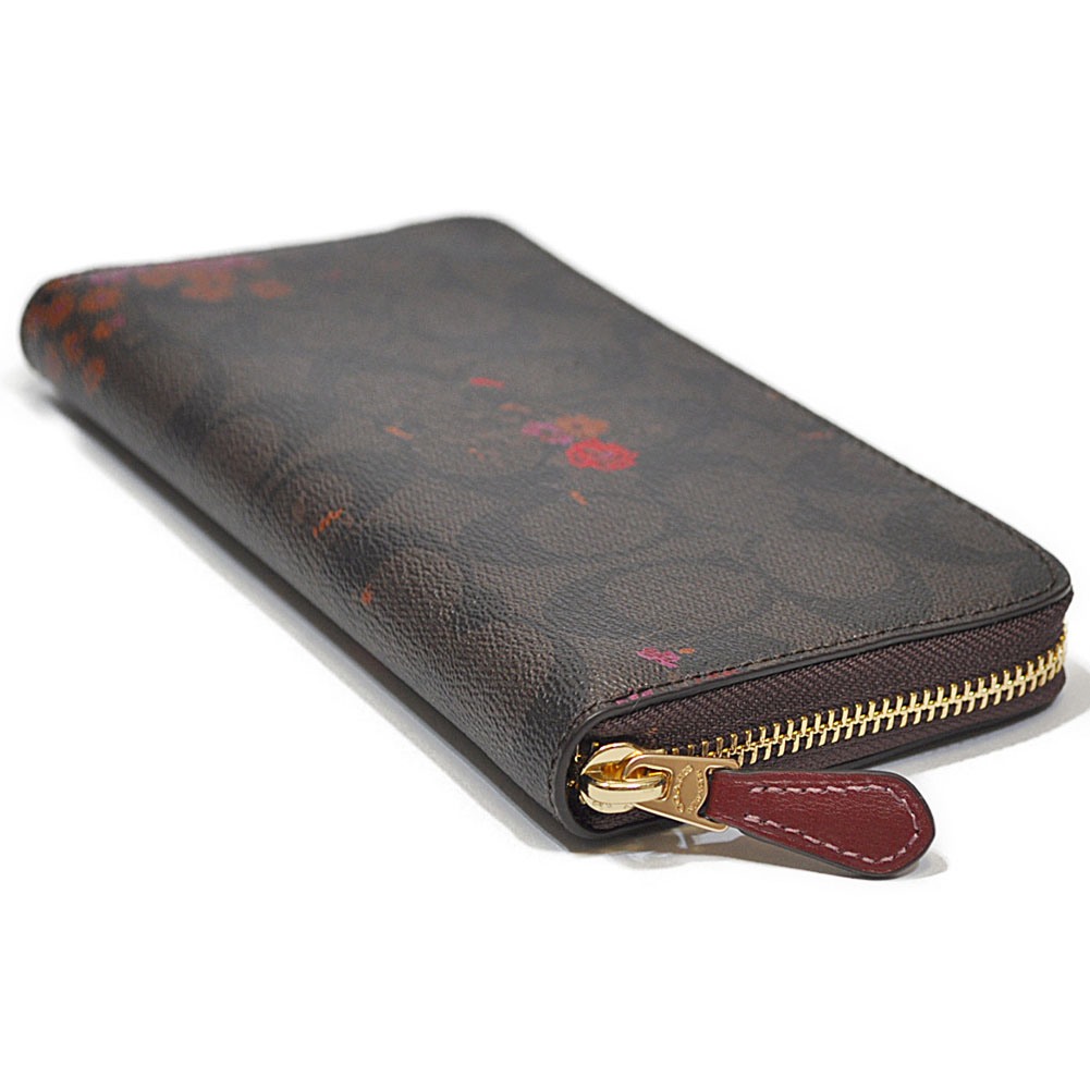 Coach Accordion Zip Wallet In Signature Canvas With Floral Bundle Print Brown / Metallic Current # F39156