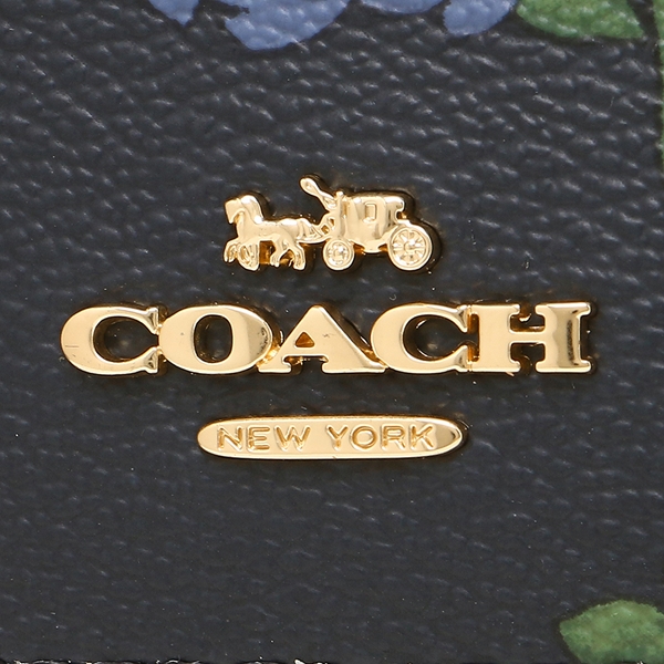 Coach Wallet In Gift Box Accordion Zip Wallet In Signature Canvas With Painted Peony Print Pocket Khaki / Navy Dark Blue # F73011