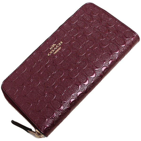 Coach Wallet In Gift Box Accordion Zip Wallet In Signature Debossed Patent Leather Oxblood Dark Red # F54805