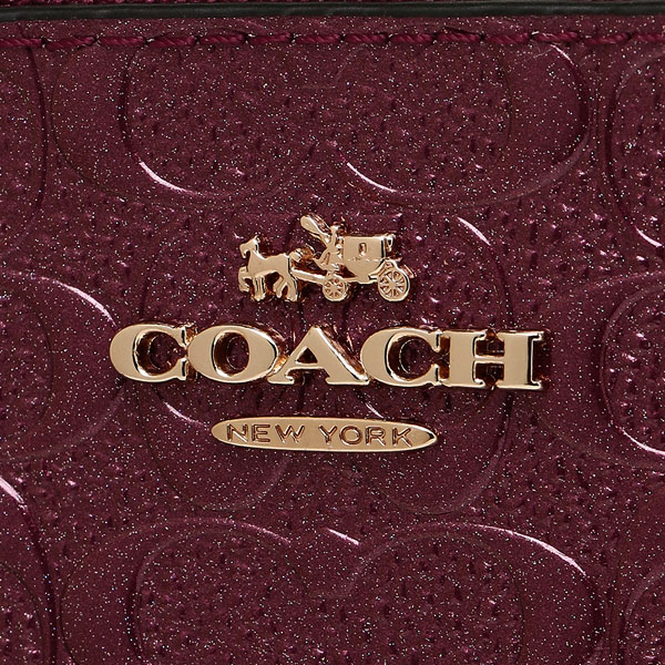 Coach Wallet In Gift Box Accordion Zip Wallet In Signature Debossed Patent Leather Oxblood Dark Red # F54805
