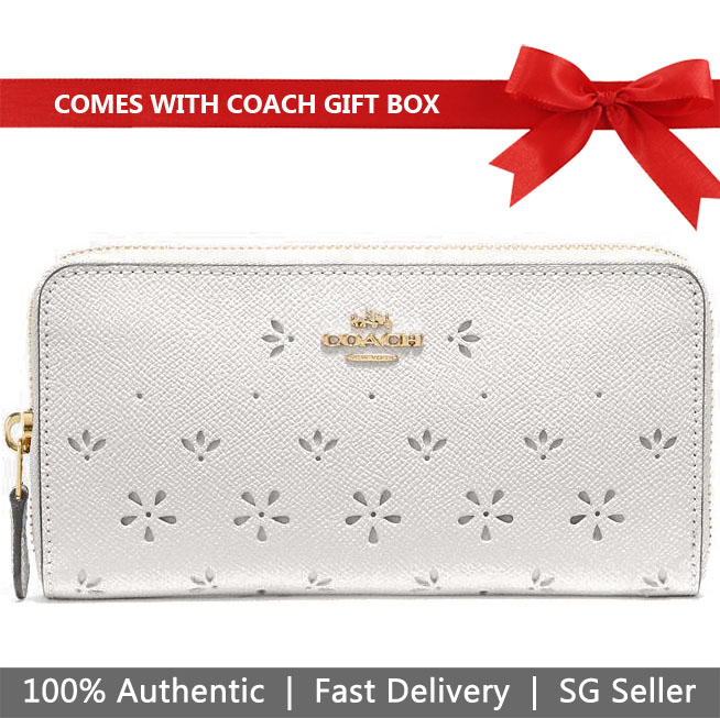 Coach Wallet In Gift Box Accordion Zip Wallet Long Wallet Chalk White # F29383