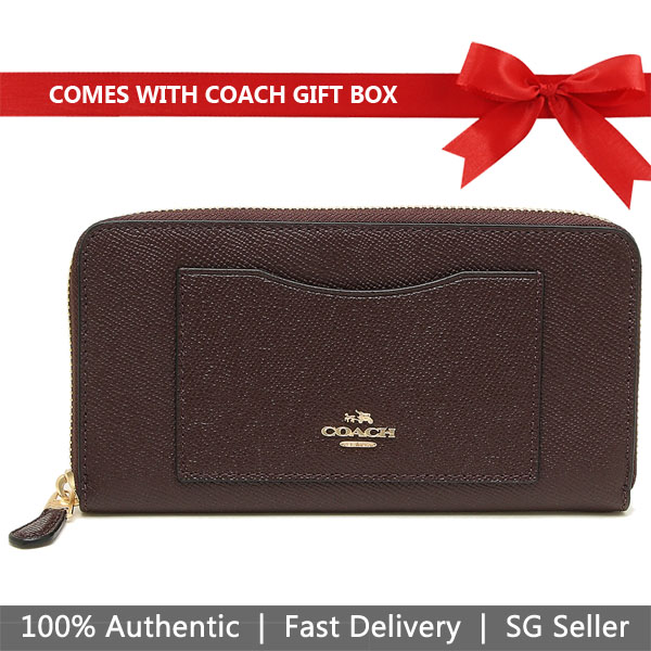 Coach Wallet In Gift Box Accordion Zip Wallet Oxblood Darker Red / Gold # F54007